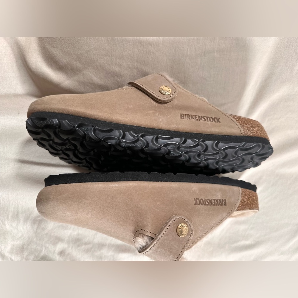 Boston Big Buckle Genuine Shearling Lined Clog Tobacco Brown 7W/5M 38 EUR - Picture 13 of 15